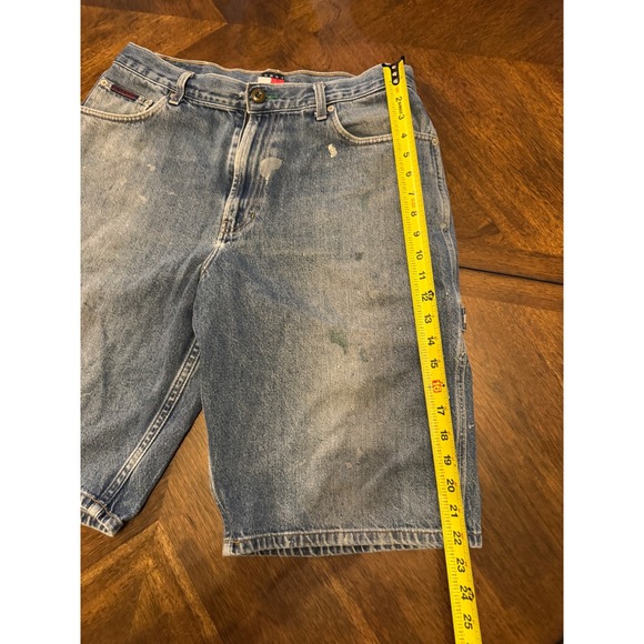 Tommy Jeans Carpenter Denim Shorts Mens 34 Blue Distressed Paint Splatter |J1 - Picture 5 of 6